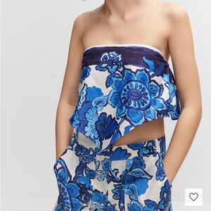 Blue Floral Strapless Top